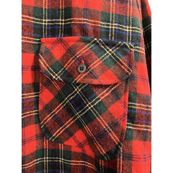 VTG Pendleton Board Shirt Flap Pocket Loop Collar Maclean Tartan Red Wool Men XL - Picture 2 of 7